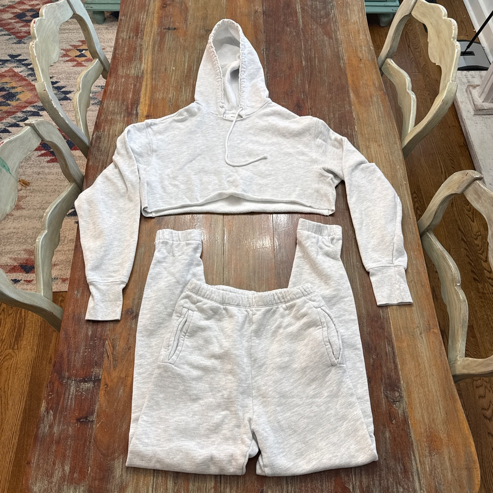 JOAH BROWN Pearl Grey French Terry Lounge Set Cropped Hoodie Joggers - Picture 1 of 16